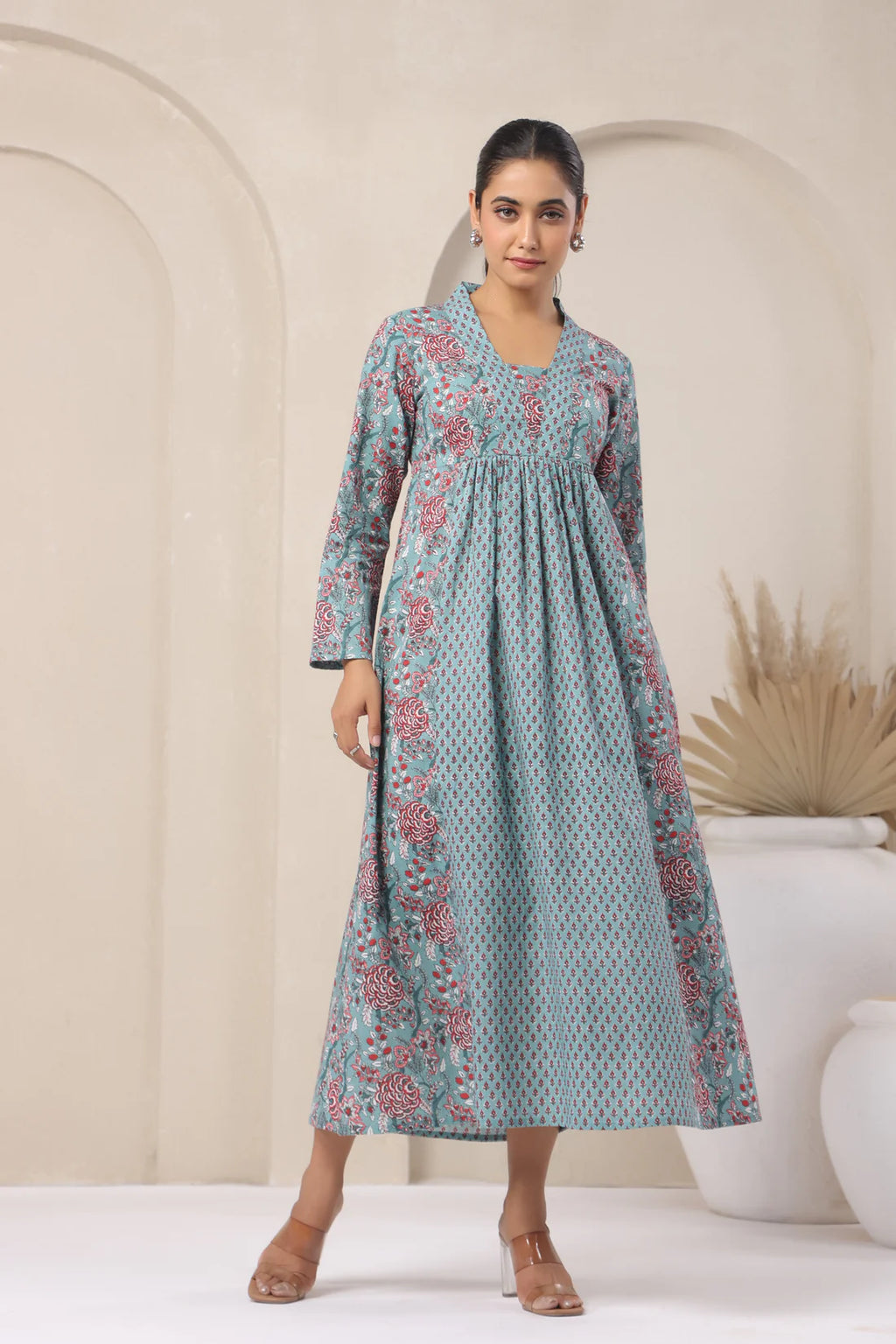 Hand Block Printed Cotton Kurti — Elegant A-Line Daily Wear