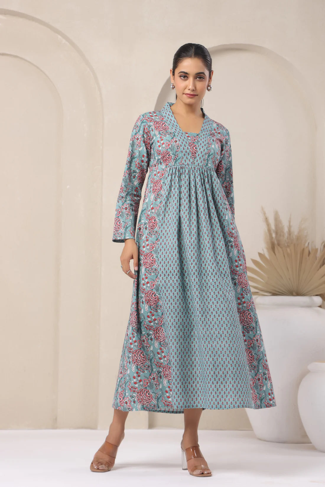 Hand Block Printed Cotton Kurti — Elegant A-Line Daily Wear