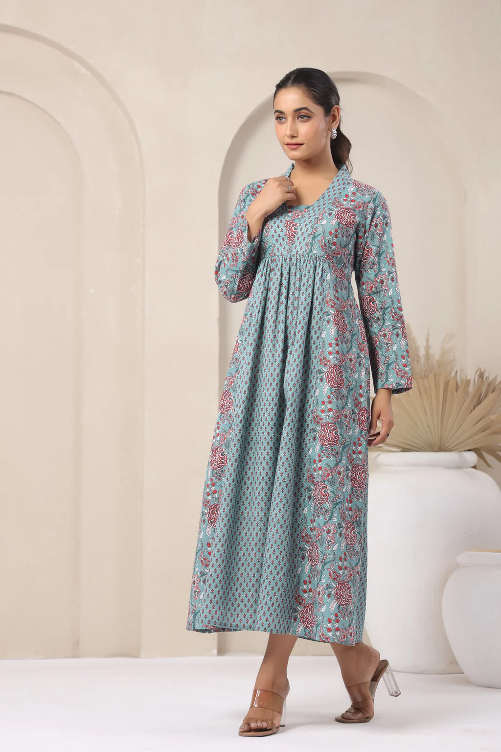 Hand Block Printed Cotton Kurti — Elegant A-Line Daily Wear