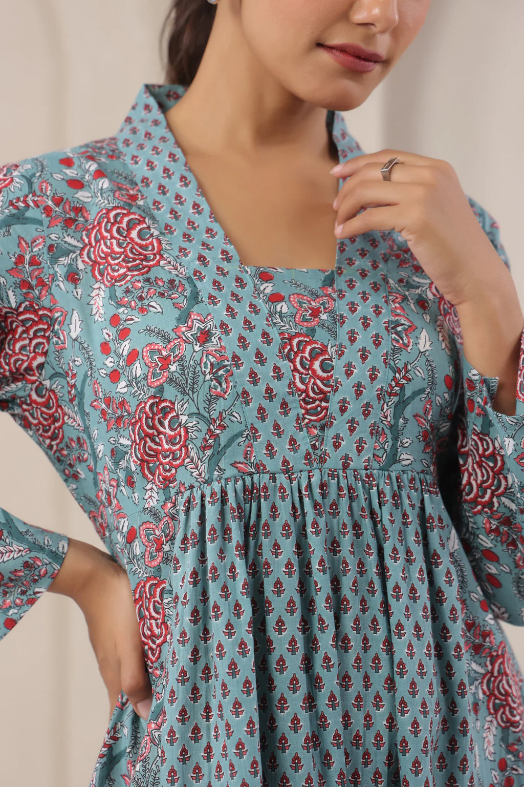 Hand Block Printed Cotton Kurti — Elegant A-Line Daily Wear