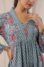 Hand Block Printed Cotton Kurti — Elegant A-Line Daily Wear