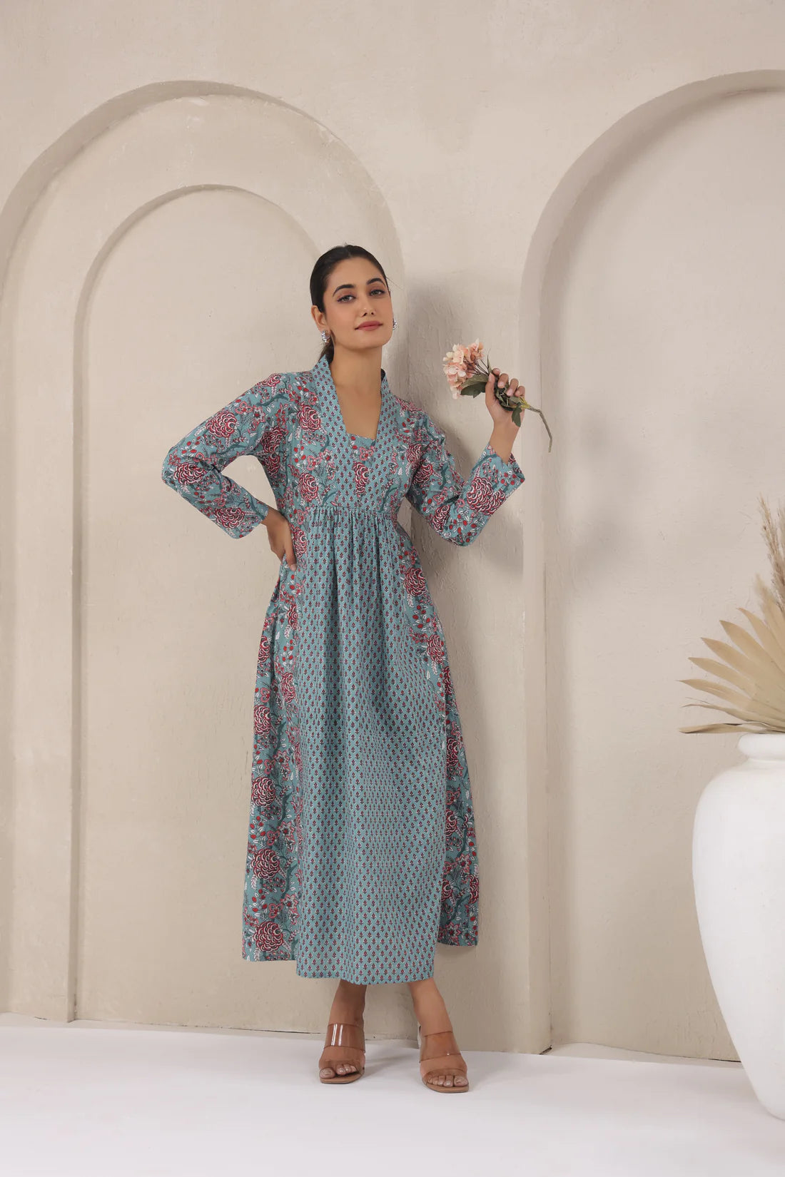 Hand Block Printed Cotton Kurti — Elegant A-Line Daily Wear
