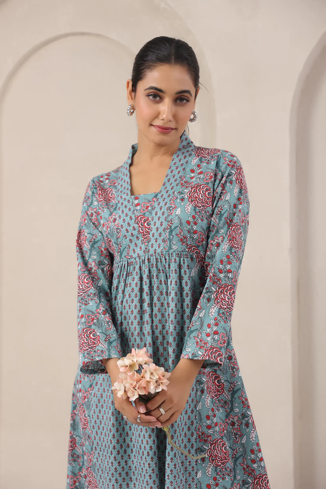 Hand Block Printed Cotton Kurti — Elegant A-Line Daily Wear