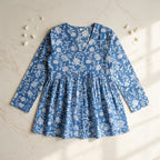 Women’s Blue Floral Alia Top | Premium Soft Cotton | V-Neck | Full Sleeves