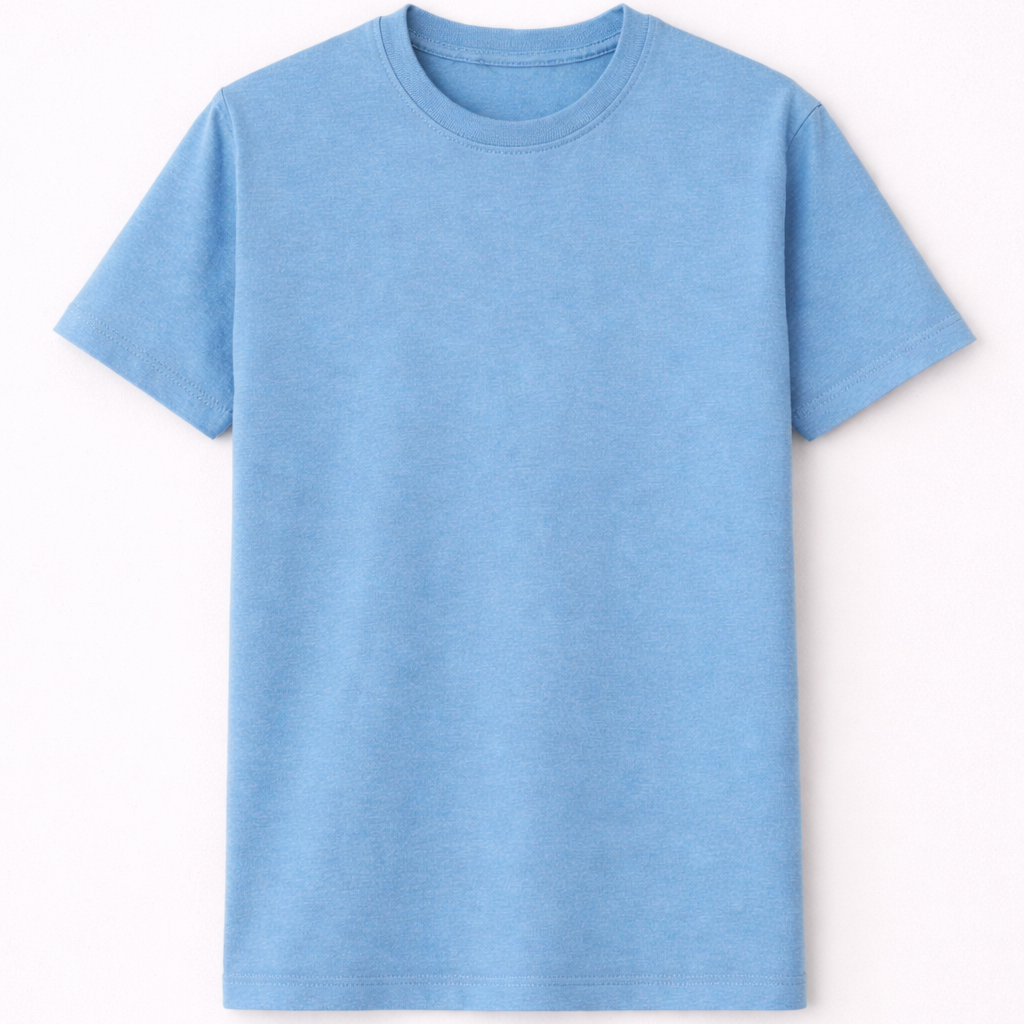 Plain light blue t-shirt on a white background