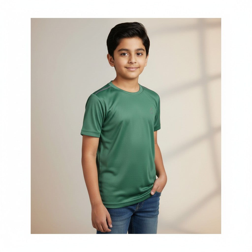 Boys Bottle Green Solid T-Shirt – Minimal Sporty Tee