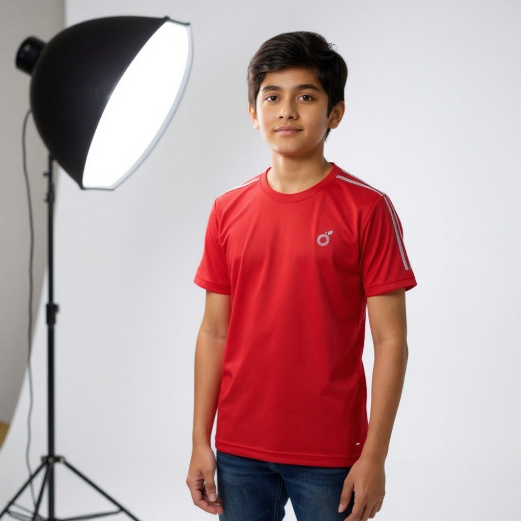 Boys Red Solid T-Shirt – Sporty Active Tee