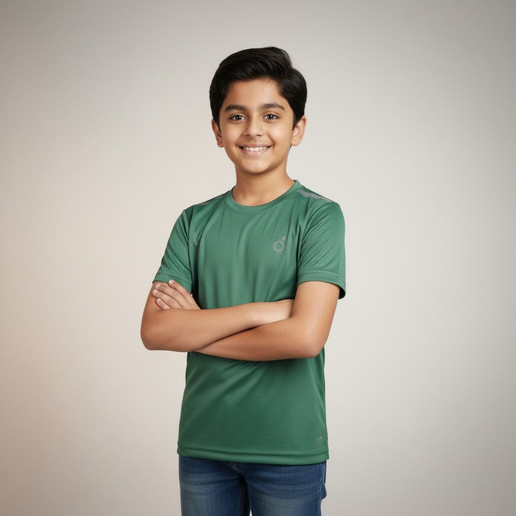 Boys Bottle Green Solid T-Shirt – Minimal Sporty Tee
