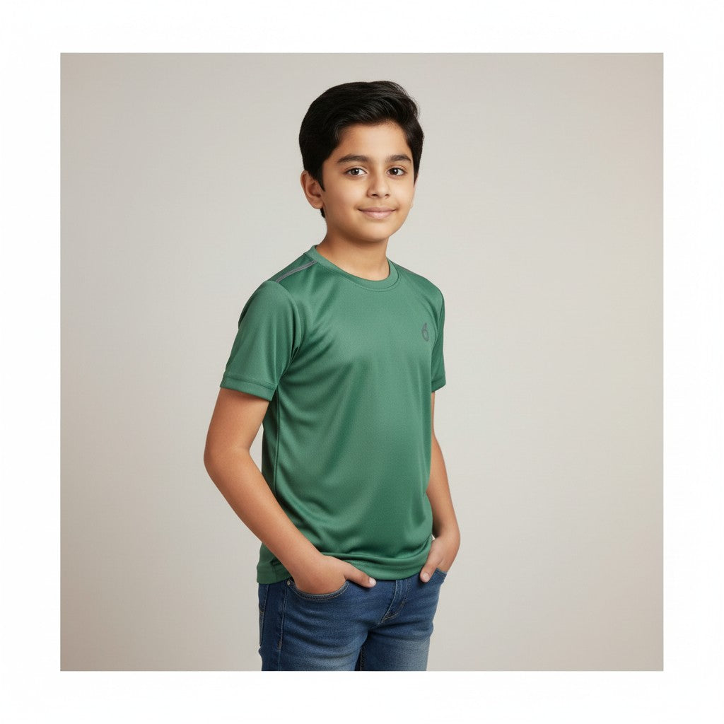 Boys Bottle Green Solid T-Shirt – Minimal Sporty Tee