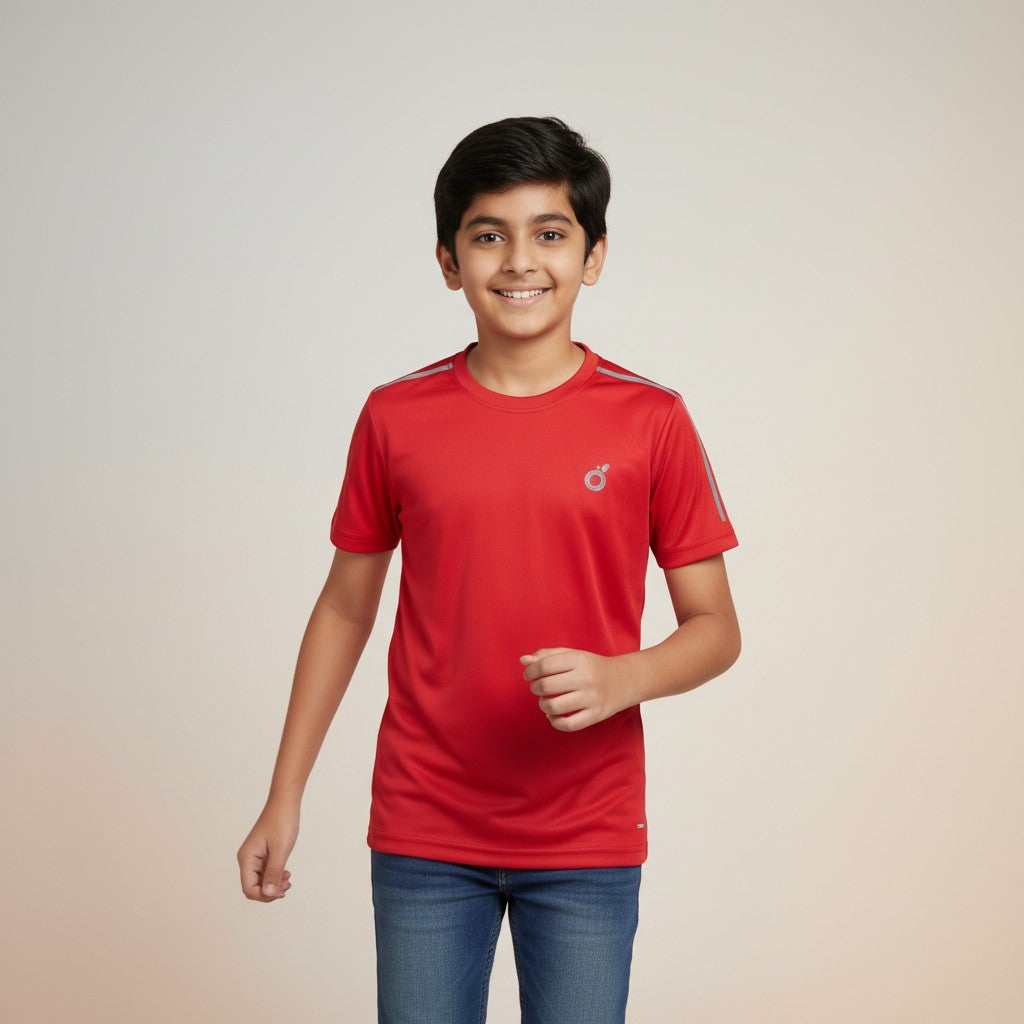 Boys Red Solid T-Shirt – Sporty Active Tee