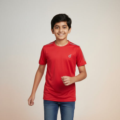 Boys Red Solid T-Shirt – Sporty Active Tee