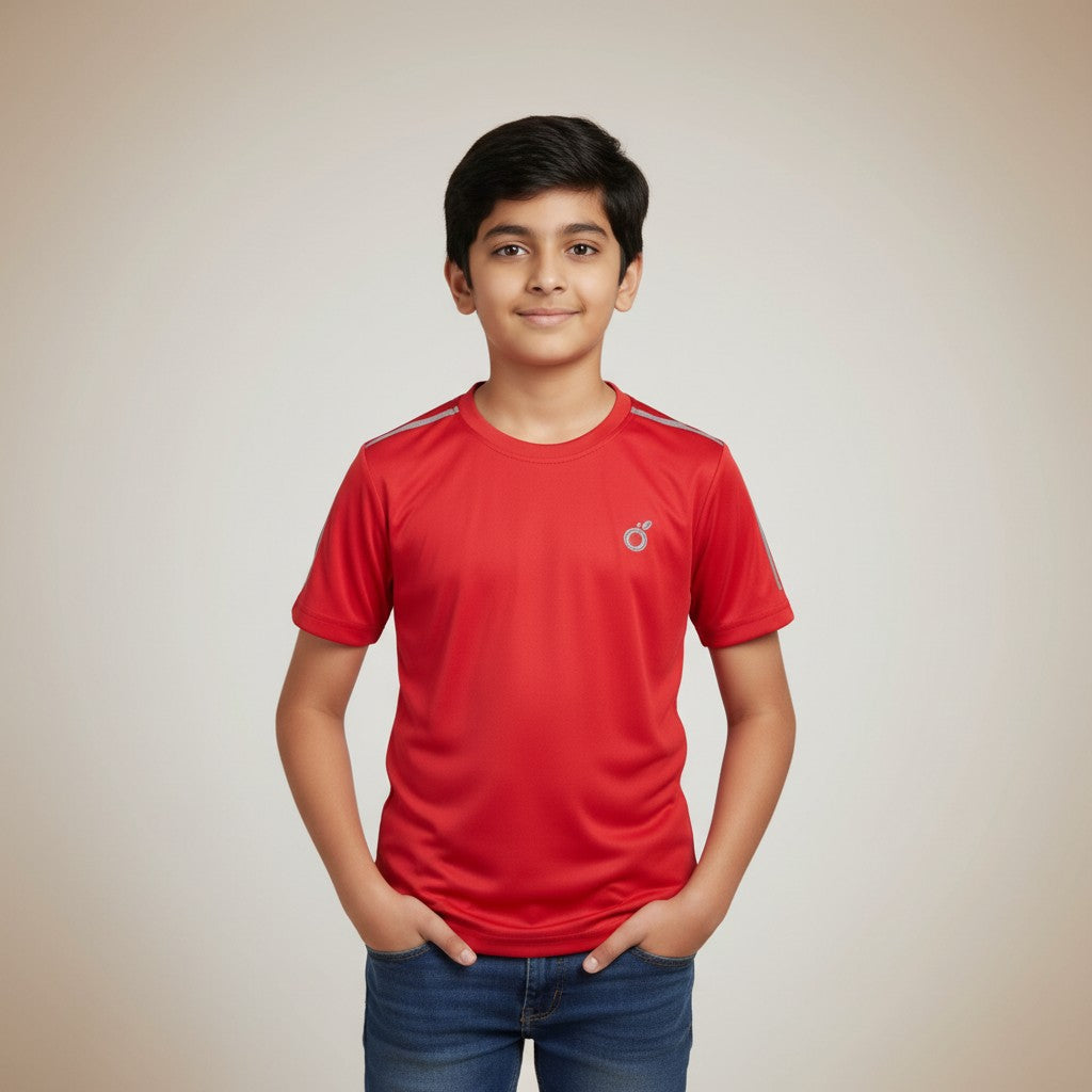 Boys Red Solid T-Shirt – Sporty Active Tee