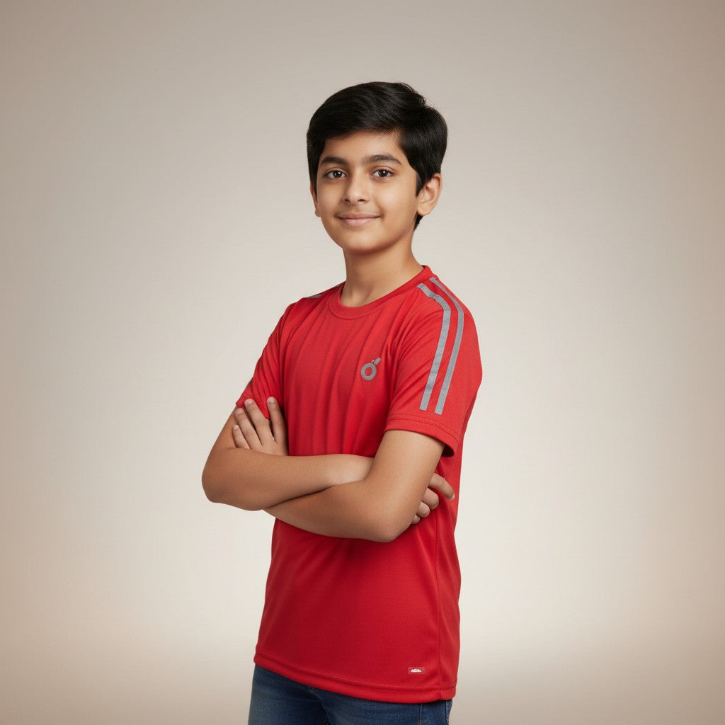 Boys Red Solid T-Shirt – Sporty Active Tee