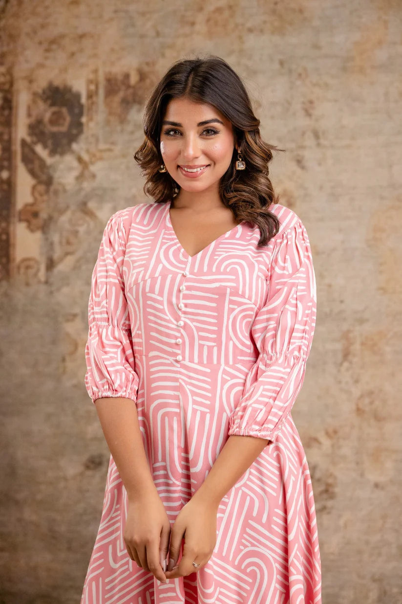 Staple Rayon Pink Printed Midi Dress