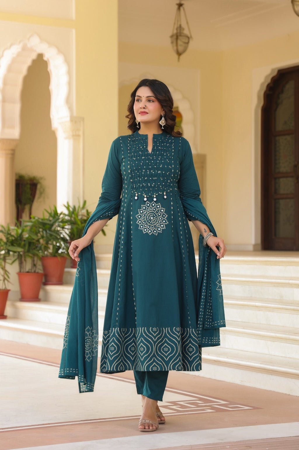 Royal Purple Cotton Kurta Pant Dupatta Set for Women