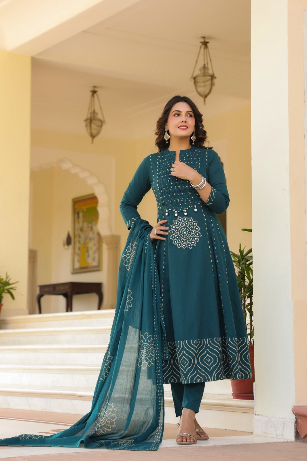Royal Purple Cotton Kurta Pant Dupatta Set for Women