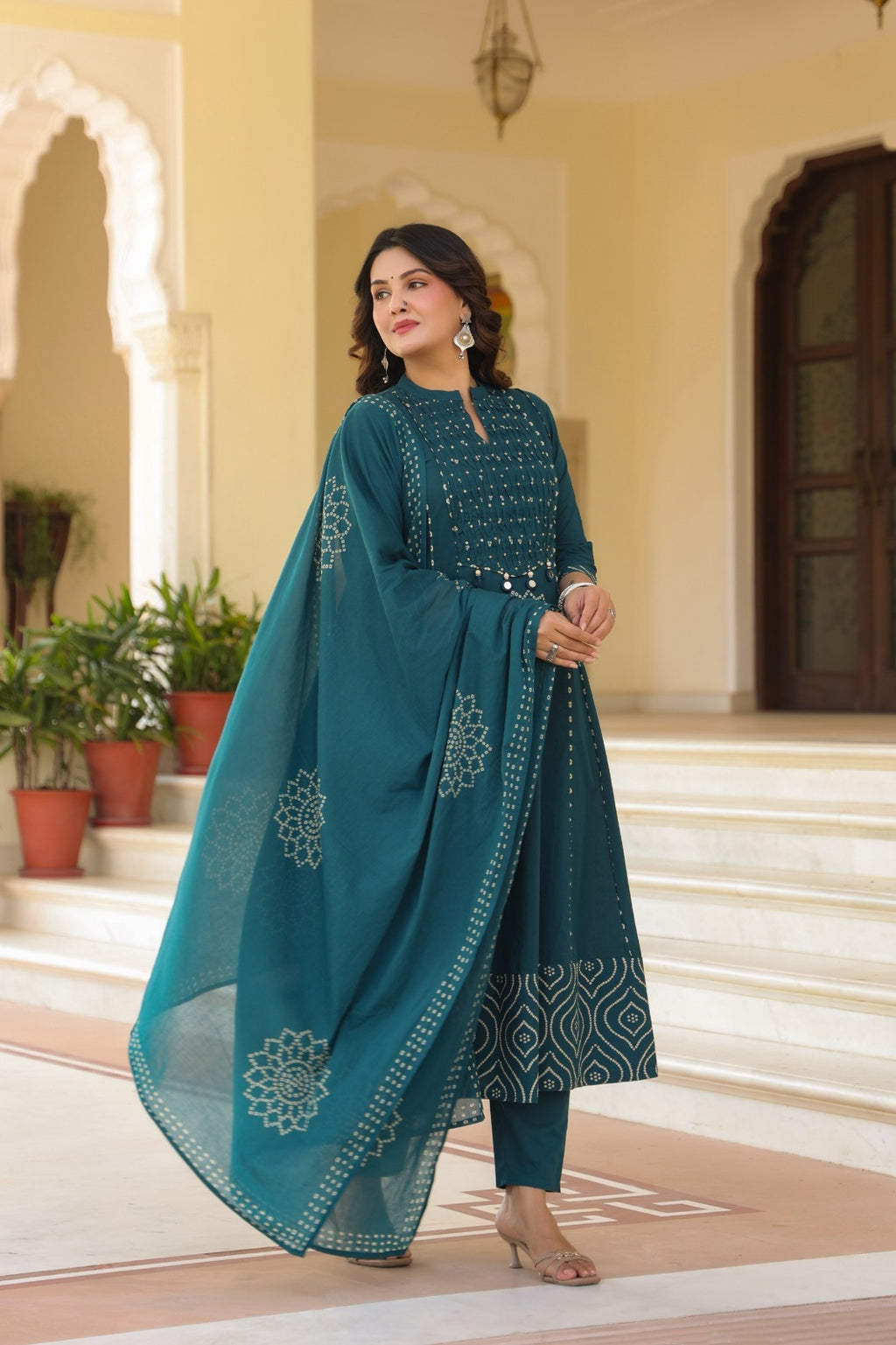 Royal Purple Cotton Kurta Pant Dupatta Set for Women
