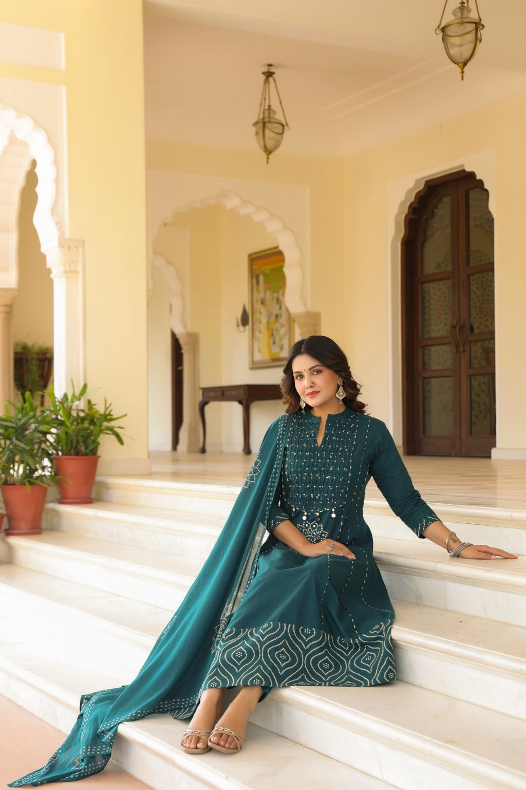 Royal Purple Cotton Kurta Pant Dupatta Set for Women