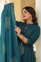 Royal Purple Cotton Kurta Pant Dupatta Set for Women