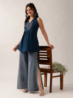Women's White Embroidered Cotton Sleeveless Tunic Top
