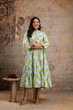 Pure Cotton Printed Flared Midi Dress