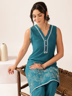 Women's Pure Cotton Embroidered Sleeveless Kurta & Pant Set