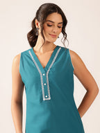 Women's Pure Cotton Embroidered Sleeveless Kurta & Pant Set