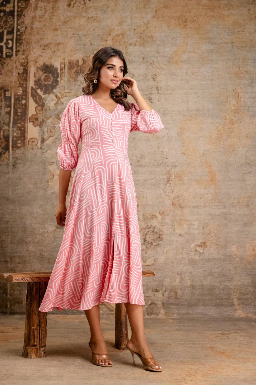 Staple Rayon Pink Printed Midi Dress