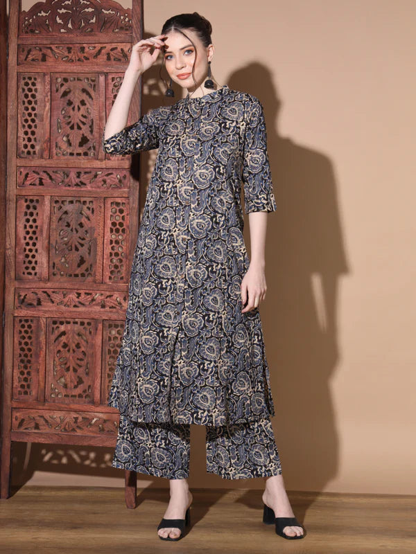 Blue Paisley Print A-Line Cotton Co-Ord Set