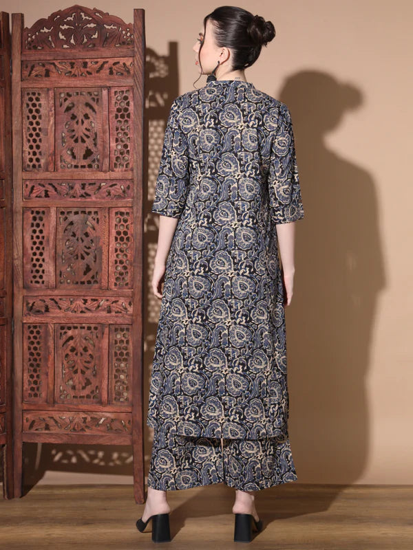 Blue Paisley Print A-Line Cotton Co-Ord Set