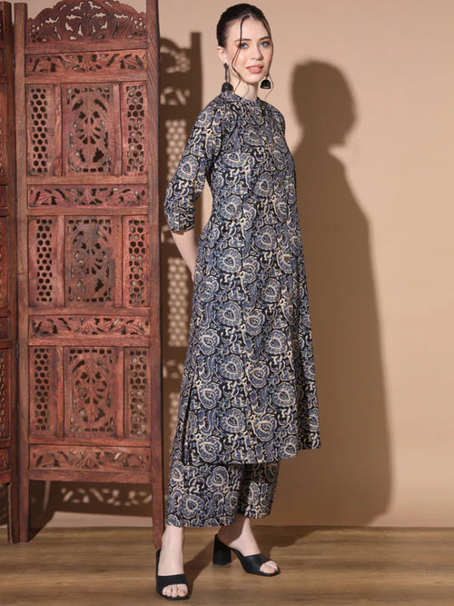 Blue Paisley Print A-Line Cotton Co-Ord Set