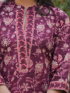 Purple Cotton Printed Straight Kurta