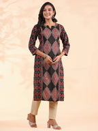 Black Sequence Work Straight Cotton Stitched Kurta
