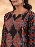 Black Sequence Work Straight Cotton Stitched Kurta
