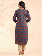 Blue Sequence Work Straight Cotton Stitched Kurta