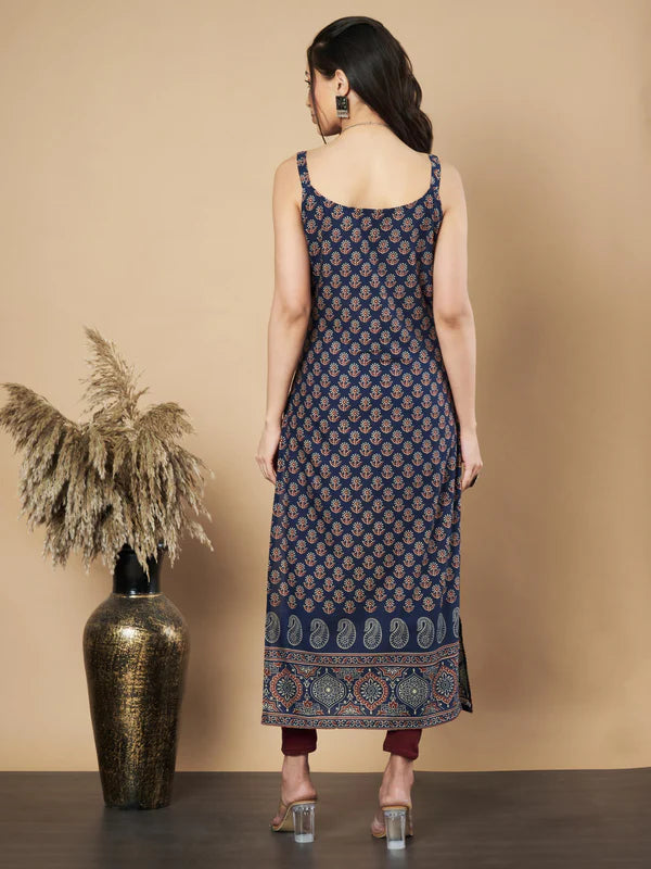 Maroon Floral Print Straight Cotton Kurta