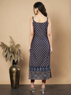 Maroon Floral Print Straight Cotton Kurta