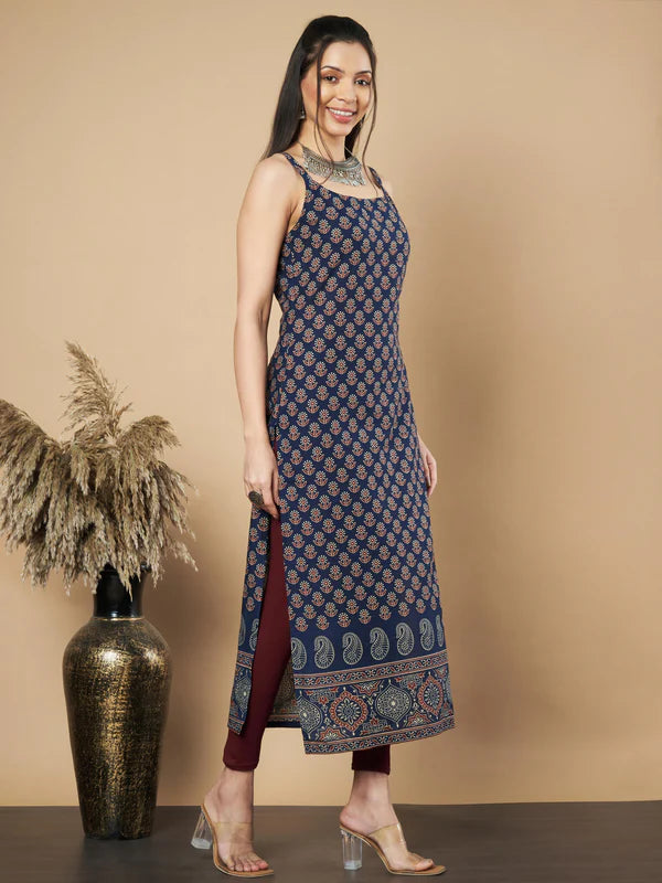 Maroon Floral Print Straight Cotton Kurta