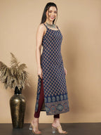 Maroon Floral Print Straight Cotton Kurta