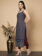 Maroon Floral Print Straight Cotton Kurta