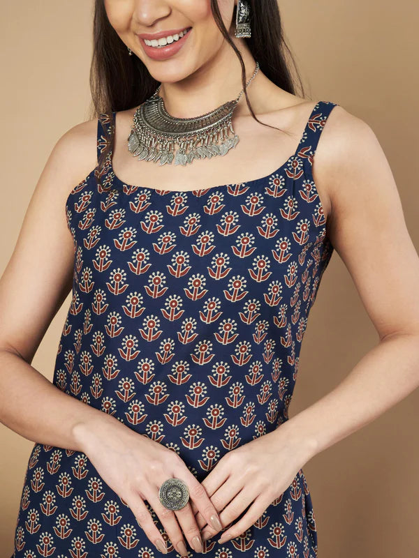 Maroon Floral Print Straight Cotton Kurta