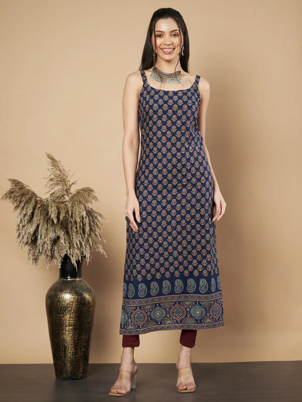 Maroon Floral Print Straight Cotton Kurta