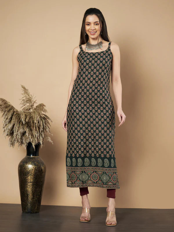 Maroon Floral Print Straight Cotton Kurta
