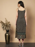 Maroon Floral Print Straight Cotton Kurta