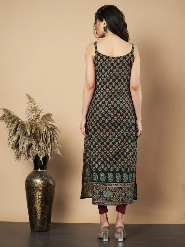 Maroon Floral Print Straight Cotton Kurta
