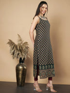Maroon Floral Print Straight Cotton Kurta