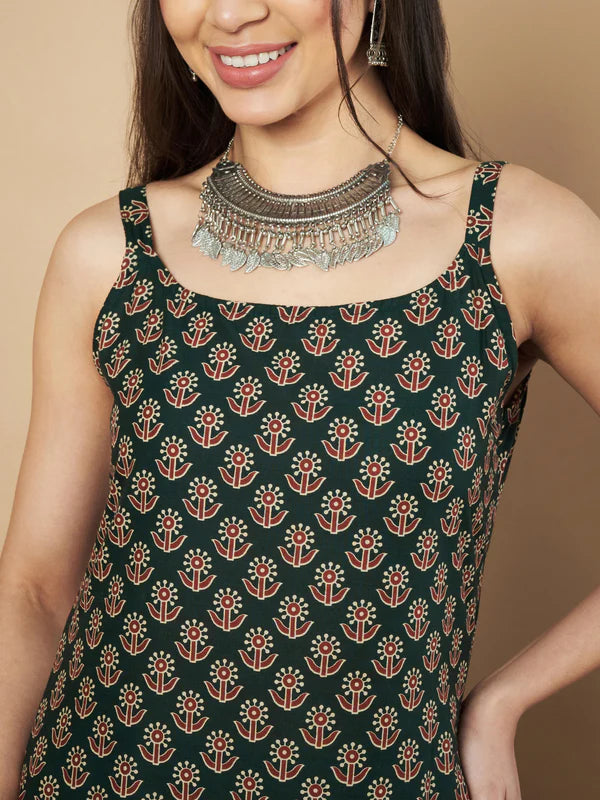 Maroon Floral Print Straight Cotton Kurta