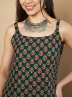 Maroon Floral Print Straight Cotton Kurta