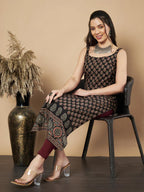 Maroon Floral Print Straight Cotton Kurta