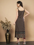 Maroon Floral Print Straight Cotton Kurta